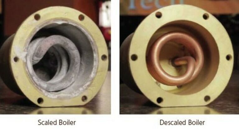 Mineral scale buildup inside a commercial coffee machine heating element