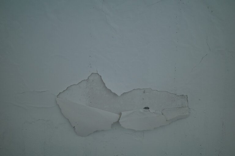 Water-stained ceiling tile above damaged drywall, showing a connected interior water intrusion issue.